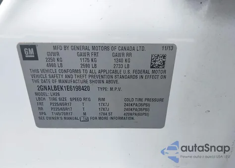 2014 Chevrolet Equinox 1Lt z USA, uszkodzony, nr VIN 2GNALBEK1E6198420